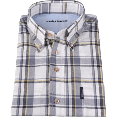 【stanley blacker】【半袖】ボタンダウンシャツ/グレー＆ホワイト＆イエロー×チェック