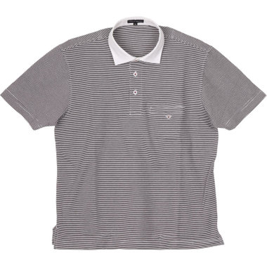 【stanley blacker】【半袖】衿切替ポロシャツ/ホワイト×ブラウンボーダー