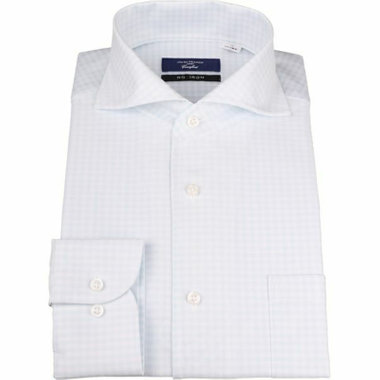 【WEB限定/OUTLET/汚れ・キズ等有】【JOHN PEARSE comfort navy】【ノーアイロン】ホリゾンタルワイドワンピースカラードレスワイシャツ/ホワイト＆サックス×チェック/ULTRA MOVE/ニット素材