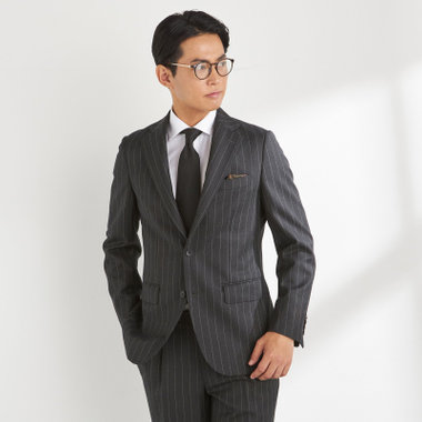 【Donato Vinci Italy CLASSICO】【秋冬】2釦シングルスーツ 2タック/グレー×ストライプ/REAL NAVY COLLECTION/CANONICO 1663 fabric made in italy/※裾上げ必要