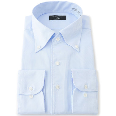 【Donato Vinci Italy Uomo】【STYLISH】【形態安定】【綿100％】ワンピースカラーボタンダウンワイシャツ/ブルー×ドビー
