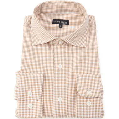 【stanley blacker new york】【長袖】シアサッカーギンガムチェックカッタウェイシャツ/ベージュ