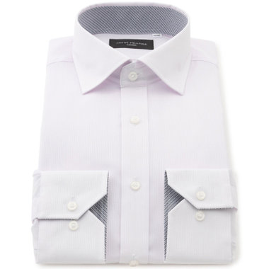 【JOHN PEARSE Black】【SLIM】【形態安定】ワイドカラーワイシャツ/ピンク×ドビーストライプ/襟袖裏別布