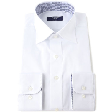 【JOHN PEARSE comfort navy】【STYLISH】【形態安定】ワイドカラーワイシャツ/ホワイト×ドビーツイル