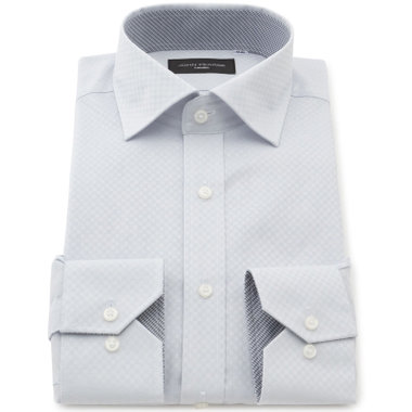 【JOHN PEARSE Black】【SLIM】【形態安定】ワイドカラードレスワイシャツ/グレー×ドビーチェック/襟袖裏別布