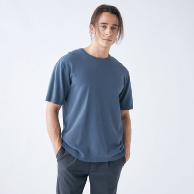 【stanley blacker】【半袖】クルーネックボーダーニット/ネイビー