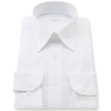 【JOHN PEARSE White】【形態安定】レギュラーカラードレスシャツ/ホワイト×ブロード/Oil guard