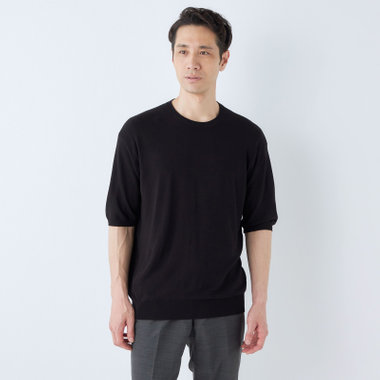 【半袖】ニットTシャツ/ブラック