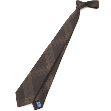 【JOHN PEARSE White】シルクポリエステルチェック柄ネクタイ/8.0㎝幅/ブラウン