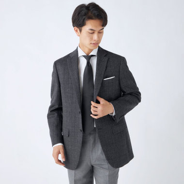 【Donato Vinci Italy】【秋冬】カシミヤブレンド2釦シングルジャケット/グレー×チェック/本水牛釦