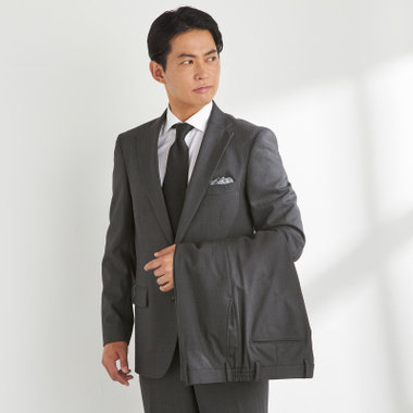 【KANSAIMAN collection】【秋冬】2釦シングルスーツ ショートタック/グレー×シャドーストライプ/ULTRA MOVE/※裾上げ必要