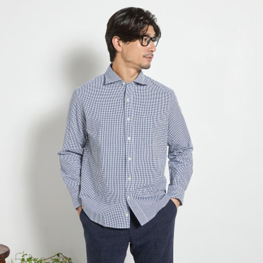 【stanley blacker new york】【長袖】シアサッカーギンガムチェックカッタウェイシャツ/ネイビー