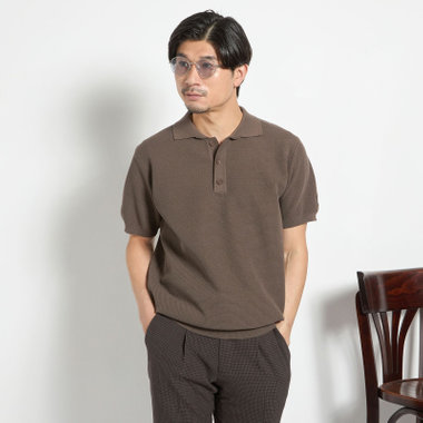 【stanley blacker new york】【半袖】ガーターニットポロ/ブラウン