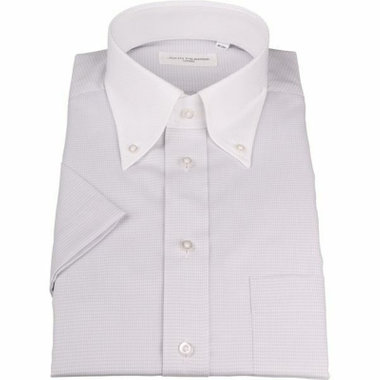 【半袖】【JOHN PEARSE White】【形態安定】クレリックボタンダウンドレスシャツ/襟：ホワイト+グレー＆ホワイト×チェック/Oil guard