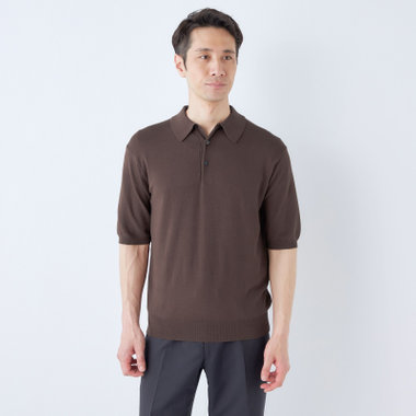 【半袖】ニットポロシャツ/ブラウン