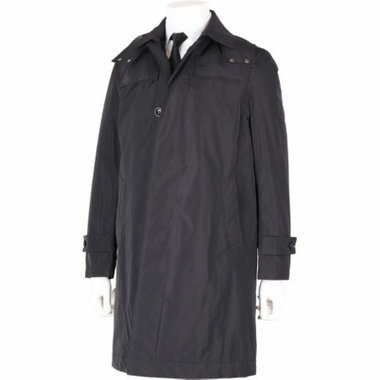 【Biscorse】脱着フード付きコート/ブラック×ソリッド/撥水/Comfortemp