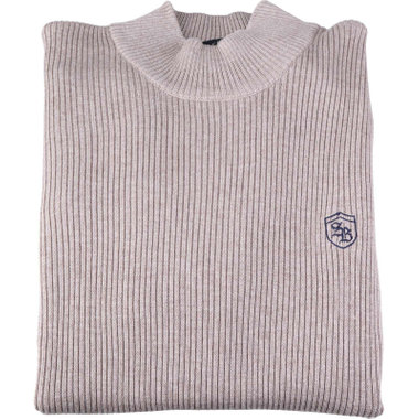 【stanley blacker new york】胸刺繍モックネックリブニットセーター/ベージュ