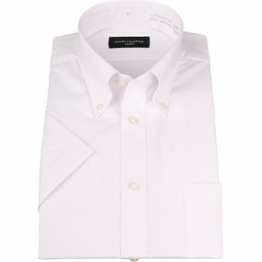 【半袖】【JOHN PEARSE Black】【形態安定】ボタンダウンドレスワイシャツ/ホワイト