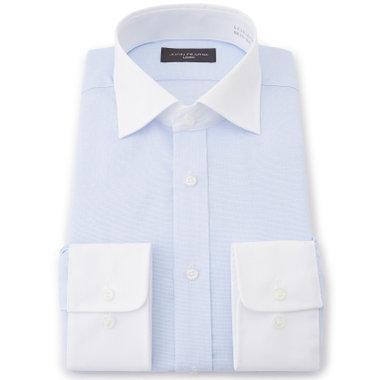 【JOHN PEARSE Black】【形態安定】クレリックワイドカラーワイシャツ/襟袖：ホワイト+ブルードビー