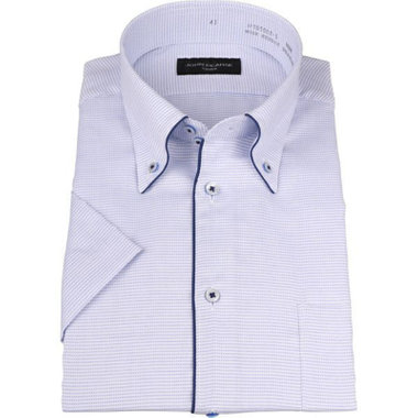 【半袖】【JOHN PEARSE Black】【形態安定】ボタンダウンドレスワイシャツ/ホワイト×ブルー刺子柄/ネイビーパイピング仕様/吸水速乾/消臭加工