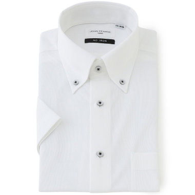 【半袖】【JOHN PEARSE White】【ノーアイロン】ボタンダウンドレスワイシャツ/ホワイト×ドビー/ULTRA MOVE/ニット素材