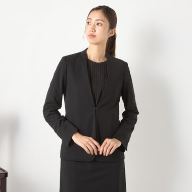 【NEXT BLACK】【年間】ブラック / ノーカラージャケット / フロントホック留め / ウォッシャブル / 防シワ / 撥水加工