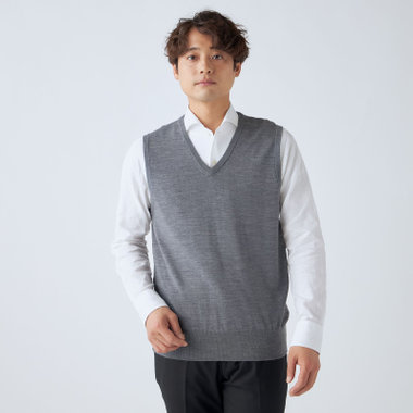 【JOHN PEARSE comfort navy】【秋冬】ニットベスト/グレー/洗える×毛玉レス