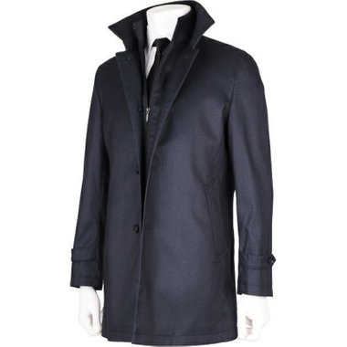 【Biscorse】スタンドカラーコート/ネイビー×ヘリンボーン