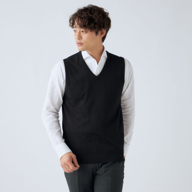 【JOHN PEARSE comfort navy】【秋冬】ニットベスト/ブラック/洗える×毛玉レス