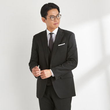 【WEB限定/OUTLET/汚れ・キズ等有】【JOHN PEARSE Black SELECT LINE】【年間】スリーピース2釦シングル0タックスーツ/ブラック/※裾上げ必要