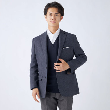 【JOHN PEARSE BLACK】【秋冬】ウールブレンド2釦シングルジャケット/ネイビー/RE:NEWOOL/「エコナカフタタビ」プロジェクト