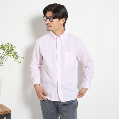【stanley blacker new york】【長袖】シアサッカーストライプボタンダウンシャツ/ピンク