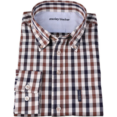 【stanley blacker】【長袖】ボタンダウンシャツ/ブラウン＆ネイビー＆アイボリー×チェック