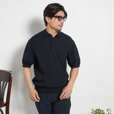 【JOHN PEARSE comfort navy】【半袖】ニットポロ/ネイビー