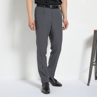 【JOHN PEARSE comfort navy】【春夏】1タックパンツ/グレー×ドットエアー＆カラミ織り/ウエストムーブ仕様/※裾上げ必要