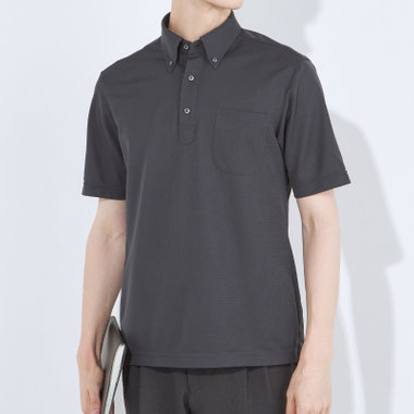 【発送在庫あり】【WEB限定】【半袖】【JOHN PEARSE comfort navy】ボタンダウンビズポロシャツ プルオーバータイプ/ダークグレー/ULTRA MOVE「ニット素材」「ノーアイロン」「ストレッチ」「高通気性」
