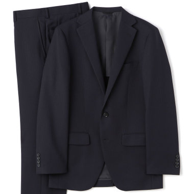 【HIGH SPEC MOTION】【年間】2釦シングルスーツ 0タック/ネイビー×シャドーストライプ/パンツウォシャブル/※裾上げ必要