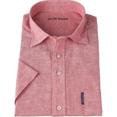 【stanley blacker】【半袖】リネンコットンボタンダウンシャツ/ワイン