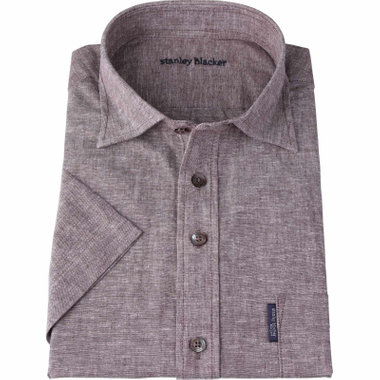【stanley blacker】【半袖】リネンコットンボタンダウンシャツ/ブラウン