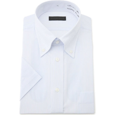 【半袖】【DUKEMORGAN】【形態安定】ボタンダウンワイシャツ/ホワイト×ブルーストライプ