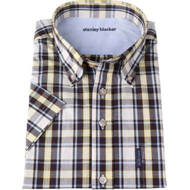 【stanley blacker】【半袖】コットンボタンダウンシャツ/イエロー×チェック