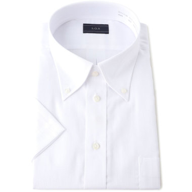 【半袖】【L.O.X】【形態安定】ボタンダウンドレスシャツ/ホワイト×ドビーストライプ