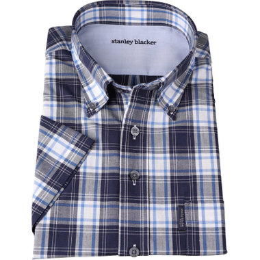 【stanley blacker】【半袖】コットンボタンダウンシャツ/ネイビー×チェック