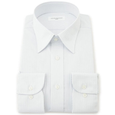 【JOHN PEARSE White】【形態安定】レギュラーカラードレスシャツ/グレー×ドビーストライプ/Oil guard