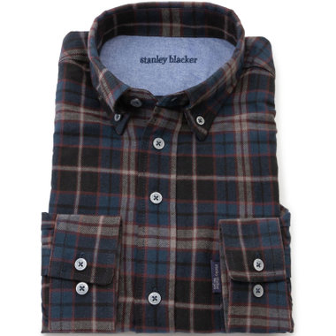 【stanley blacker】【長袖】ボタンカラーシャツ/ネイビー＆グレー＆ワイン×チェック