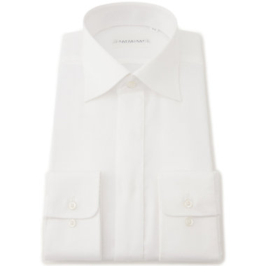 【for Special Days】【KANSAIMAN collection】【形態安定】【スタイリッシュシルエット】ワイドカラーワイシャツ/ホワイト×ドビーツイル/比翼仕様