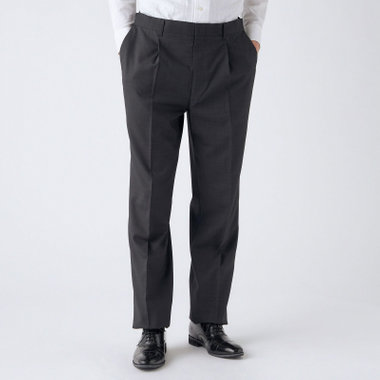 【L.O.X】【大きいサイズ】【秋冬】ウールブレンド 1タックパンツスラックス/ダークグレー/ウエストアジャスター仕様/※裾上げ必要