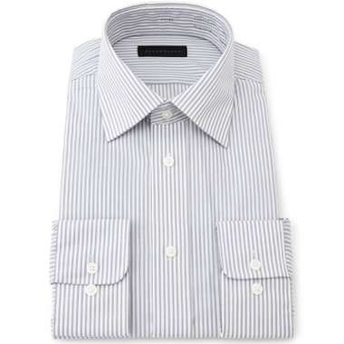 【発送在庫あり】【DUKEMORGAN】【形態安定】ワイドカラーワイシャツ/グレー＆ホワイト×ストライプ