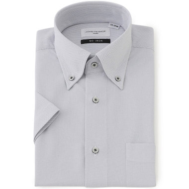 【半袖】【JOHN PEARSE White】【ノーアイロン】ボタンダウンドレスワイシャツ/グレー×ドビー/ULTRA MOVE/ニット素材