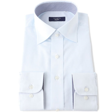 【JOHN PEARSE comfort navy】【STYLISH】【形態安定】ワイドカラーワイシャツ/ブルー×ドビーストライプ